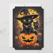 ゴシック様式の黒猫ウィッチハロウィーン誕生日パーティー 招待状 (裏面)