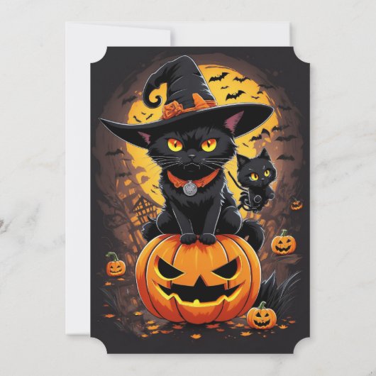 ゴシック様式の黒猫ウィッチハロウィーン誕生日パーティー 招待状 (裏面)