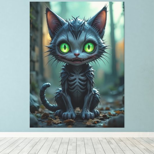 ゴシック様式の黒猫ハロウィーンの魅惑的な森の雰囲気 キャンバスプリント (インサイチュ (ウッドフロア))