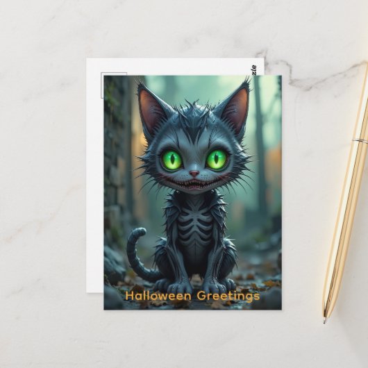 ゴシック様式の黒猫ハロウィーンの魅惑的な森の雰囲気 ポストカード (正面/裏面インサイチュ)