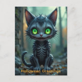 ゴシック様式の黒猫ハロウィーンの魅惑的な森の雰囲気 ポストカード (正面)