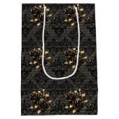 ゴシック様式の黒金ゴールドバラエレガントダマスク ミディアムペーパーバッグ (裏面)