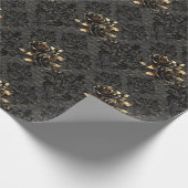 ゴシック様式の黒金ゴールドバラエレガントダマスク ラッピングペーパー (角)