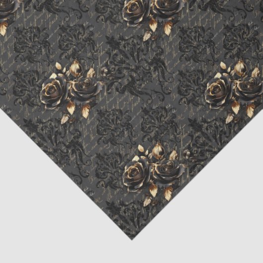 ゴシック様式の黒金ゴールドバラエレガントダマスク 薄葉紙 (詳細)