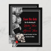 ゴシック様式の、バイクもしくは自転車に乗る人または石の黒い結婚式の保存日付 案内ポストカード (正面/裏面)