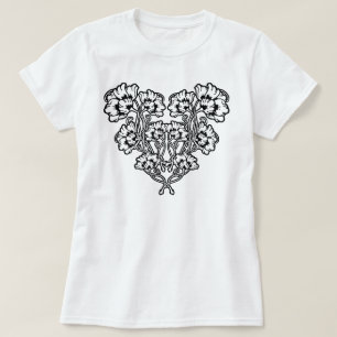 ゴシック様式アールヌーボーの花のハート Tシャツ