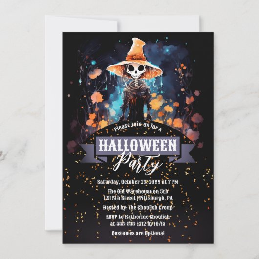 ゴシック様式エリー妖精の国 | ウィッチハットハローウィンパーティ 招待状 (正面)