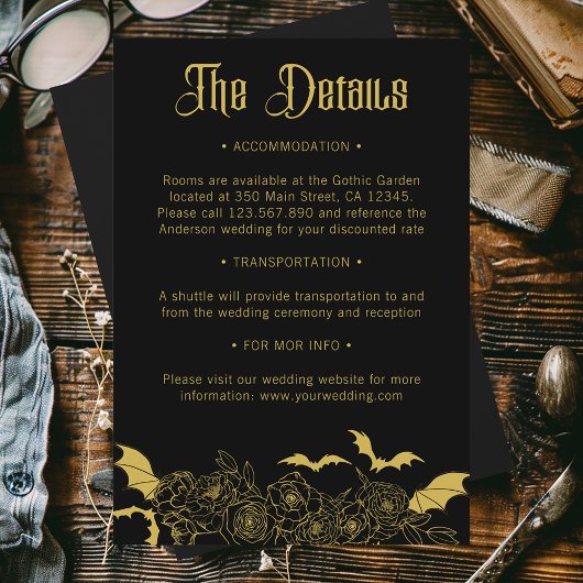 ゴシック様式グラムブラック金ゴールド結婚ズ詳細 エンクロージャーカード