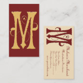 ゴシック様式グランジで赤い金ゴールドのイニシャルMのモノグラム 名刺 (正面/裏面)