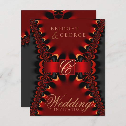 ゴシック様式サテンレッド+ブラック結婚式招待状 招待状 (正面/裏面)