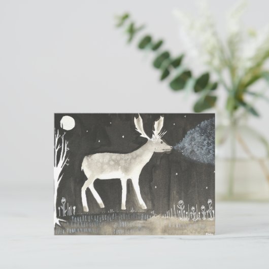 ゴシック様式シカ、夜インク絵画の雄鹿 ポストカード (スタンド正面)