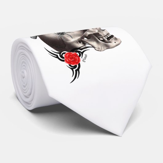 ゴシック様式スカルおよびばら色の入れ墨のスタイル ネクタイ (ロール)