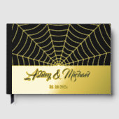 ゴシック様式スパイダーウェブカスタムウェディングブラック金ゴールドフォイル ゲストブック (正面)