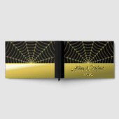 ゴシック様式スパイダーウェブカスタムウェディングブラック金ゴールドフォイル ゲストブック (全面)