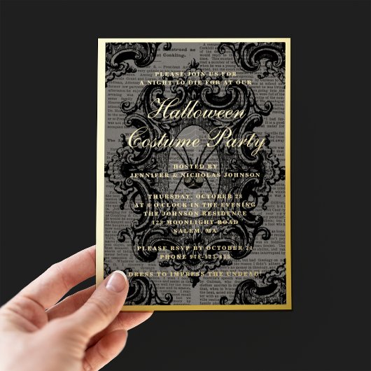 ゴシック様式スパイダーハロウィーンの衣装パーティー金ゴールド 箔招待状