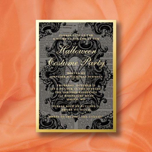 ゴシック様式スパイダーハロウィーンの衣装パーティー金ゴールド 箔招待状