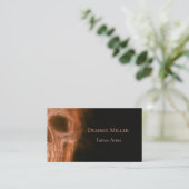 ゴシック様式スモキースカルオレンジブラックタトゥーアーティスト 名刺 (スタンド正面)