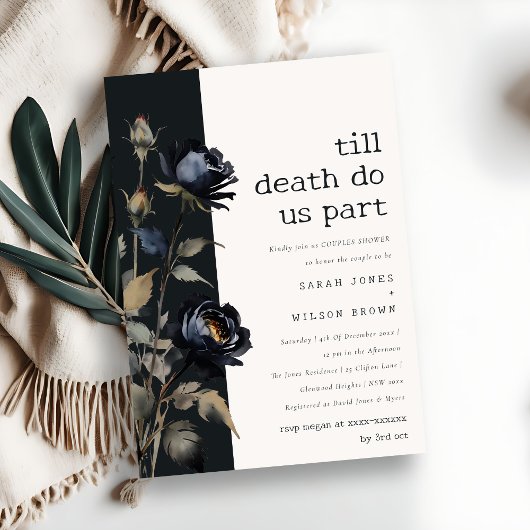 ゴシック様式ダークウォーター色ブラックバラカップルのシャワー 招待状