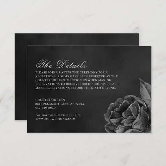 ゴシック様式ダークムーディモノクロバラ結婚ズ エンクロージャーカード (正面/裏面)