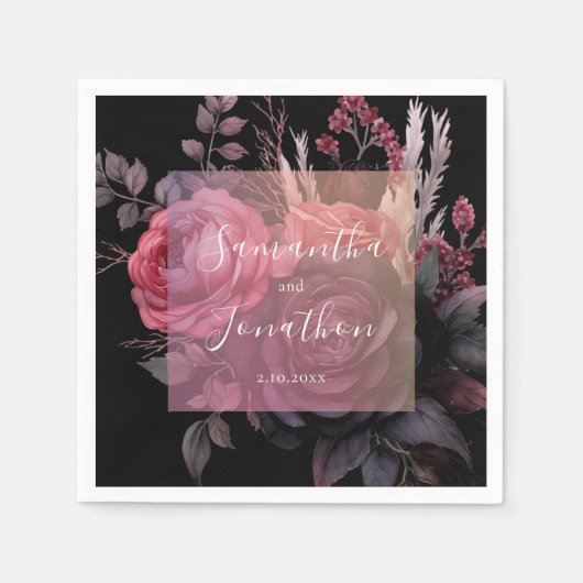 ゴシック様式ダークムーディーズフローラ結婚バラ スタンダードカクテルナプキン (正面)