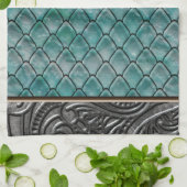 ゴシック様式ティール(緑がかった色) II キッチンタオル (折り畳み)