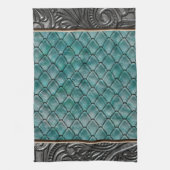 ゴシック様式ティール(緑がかった色) II キッチンタオル (縦)