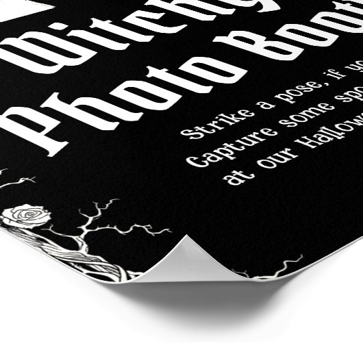 ゴシック様式ハロウィーンのスケルトンのウィッチーなフォトブースの看板 ポスター (角)