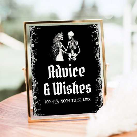 ゴシック様式ハロウィーンのスケルトンアドバイスとウィッシュのサイン ポスター