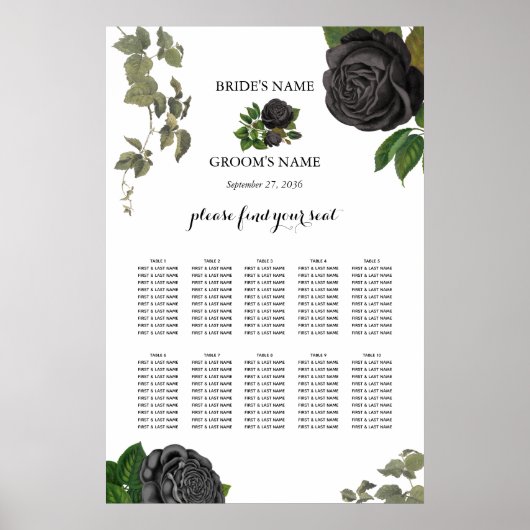 ゴシック様式ハロウィーンバラ結婚ホワイトの座席表 ポスター (正面)