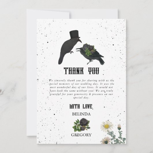 ゴシック様式ハロウィーンブラックバラ結婚ズクロース サンキューカード (正面)