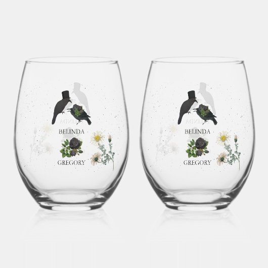 ゴシック様式ハロウィーンブラックバラ結婚ズクロース ステムなしワイングラス (正面)