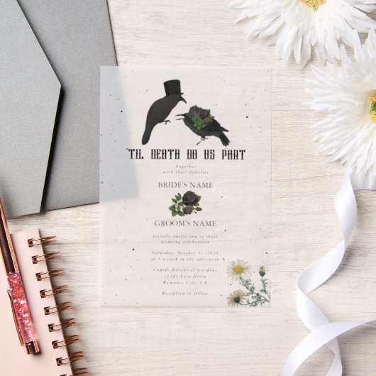 ゴシック様式ハロウィーンブラックバラ結婚ズクロース ベラム紙招待状 (ウェディング)