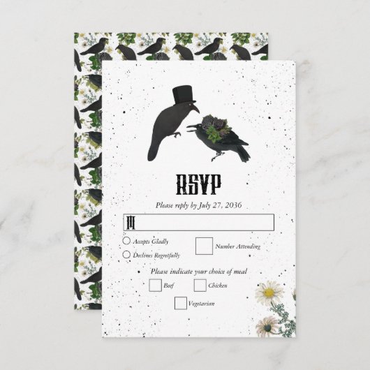 ゴシック様式ハロウィーンブラックバラ結婚ズクロース 出欠カード (正面/裏面)