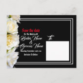 ゴシック様式バイクもしくは自転車に乗る人または石の黒い結婚式の保存日付 案内ポストカード (裏面)