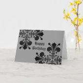 ゴシック様式パンクの王室のな(紋章の)フラ・ダ・リのダマスク織の黒の灰色 カード (黄色い花)