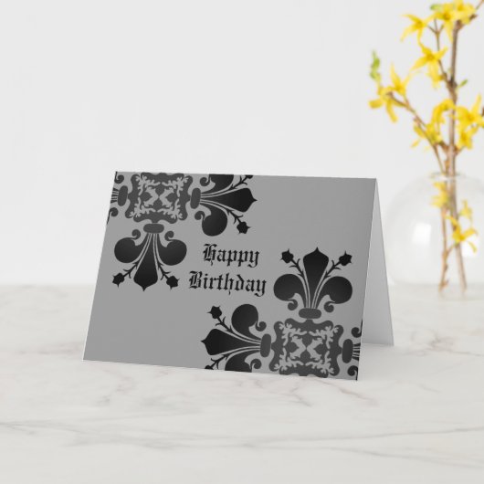 ゴシック様式パンクの王室のな(紋章の)フラ・ダ・リのダマスク織の黒の灰色 カード (黄色い花)