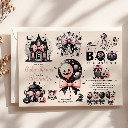 ゴシック様式ピンクハロウィーンベビーシャワー招待状 招待状