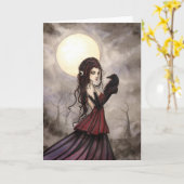 ゴシック様式ファンタジーの魔法使いおよびワタリガラスのウィッカ信者の芸術 カード (黄色い花)