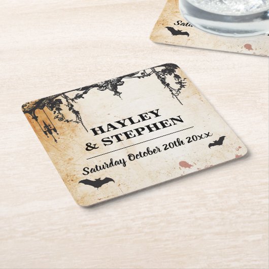 ゴシック様式フレームを結婚する素朴なコースターの場所Matts スクエアペーパーコースター (アングル)