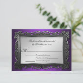 ゴシック様式フレーム紫色RSVPの応答カード 出欠カード (スタンド正面)