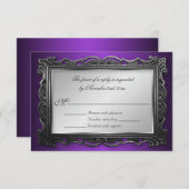 ゴシック様式フレーム紫色RSVPの応答カード 出欠カード (正面/裏面)