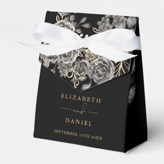 ゴシック様式ブラックと金ゴールドフローラモノグラム結婚ズ フェイバーボックス (正面サイド)
