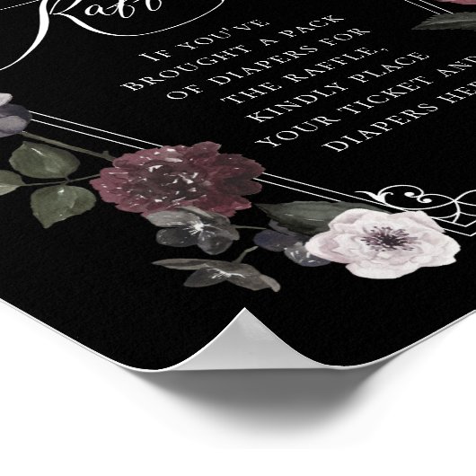 ゴシック様式ブラックウォーター花模様おむつラッフルサイン ポスター (角)