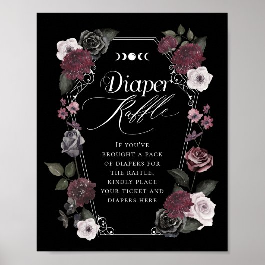 ゴシック様式ブラックウォーター花模様おむつラッフルサイン ポスター (正面)