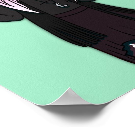 ゴシック様式ブラックグリーンモダンアニメ魔女イラストレーション ポスター (角)