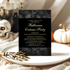 ゴシック様式ブラックダマスクハロウィーンの衣装金ゴールド 箔招待状