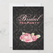 ゴシック様式ブラックダマスクピンクローズブライダルシャワー 招待状 (正面)