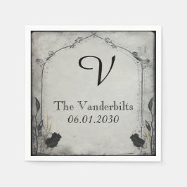 ゴシック様式ブラックバラトレリスモノグラム結婚ズ スタンダードカクテルナプキン