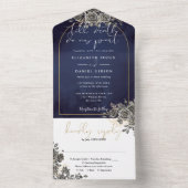 ゴシック様式ブラックバラフローラ金ゴールド結婚アーチ オールインワン招待状 (内側)