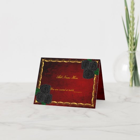 ゴシック様式ブラックバラブラッドレッド結婚ズテーブルプレイス カード (正面)